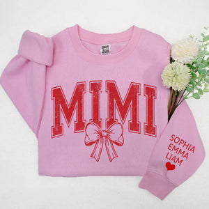 Retro Mimi Red Bow - Personalized Sweatshirt With Design On Sleeve -  Meaningful Gifts For Grandma, Mom, Wife | Custom Sleeve NH96