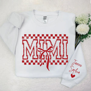 Mimi Red Bow And Kids - Personalized Sweatshirt With Design On Sleeve -  Meaningful Gifts For Grandma, Mom, Wife | Custom Sleeve NH96