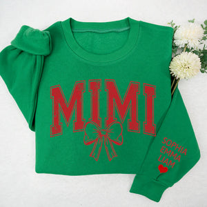 Retro Mimi Red Bow - Personalized Sweatshirt With Design On Sleeve -  Meaningful Gifts For Grandma, Mom, Wife | Custom Sleeve NH96