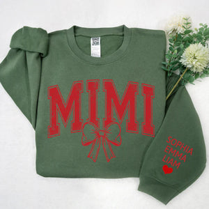 Retro Mimi Red Bow - Personalized Sweatshirt With Design On Sleeve -  Meaningful Gifts For Grandma, Mom, Wife | Custom Sleeve NH96