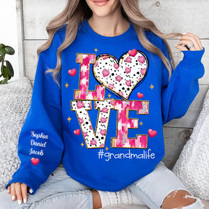 Love Grandma Life Sweet Heart - Personalized Sweatshirt With Design On Sleeve - Gift For Grandma, Mom, Wife | Custom Sleeve NH96