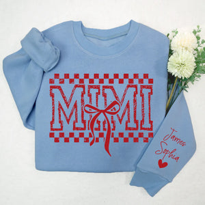 Mimi Red Bow And Kids - Personalized Sweatshirt With Design On Sleeve -  Meaningful Gifts For Grandma, Mom, Wife | Custom Sleeve NH96