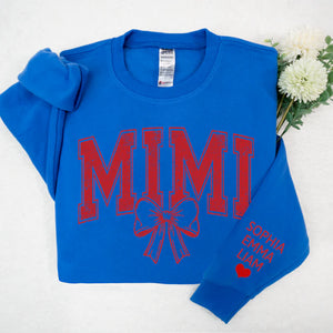 Retro Mimi Red Bow - Personalized Sweatshirt With Design On Sleeve -  Meaningful Gifts For Grandma, Mom, Wife | Custom Sleeve NH96