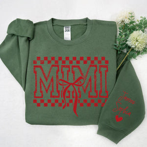 Mimi Red Bow And Kids - Personalized Sweatshirt With Design On Sleeve -  Meaningful Gifts For Grandma, Mom, Wife | Custom Sleeve NH96