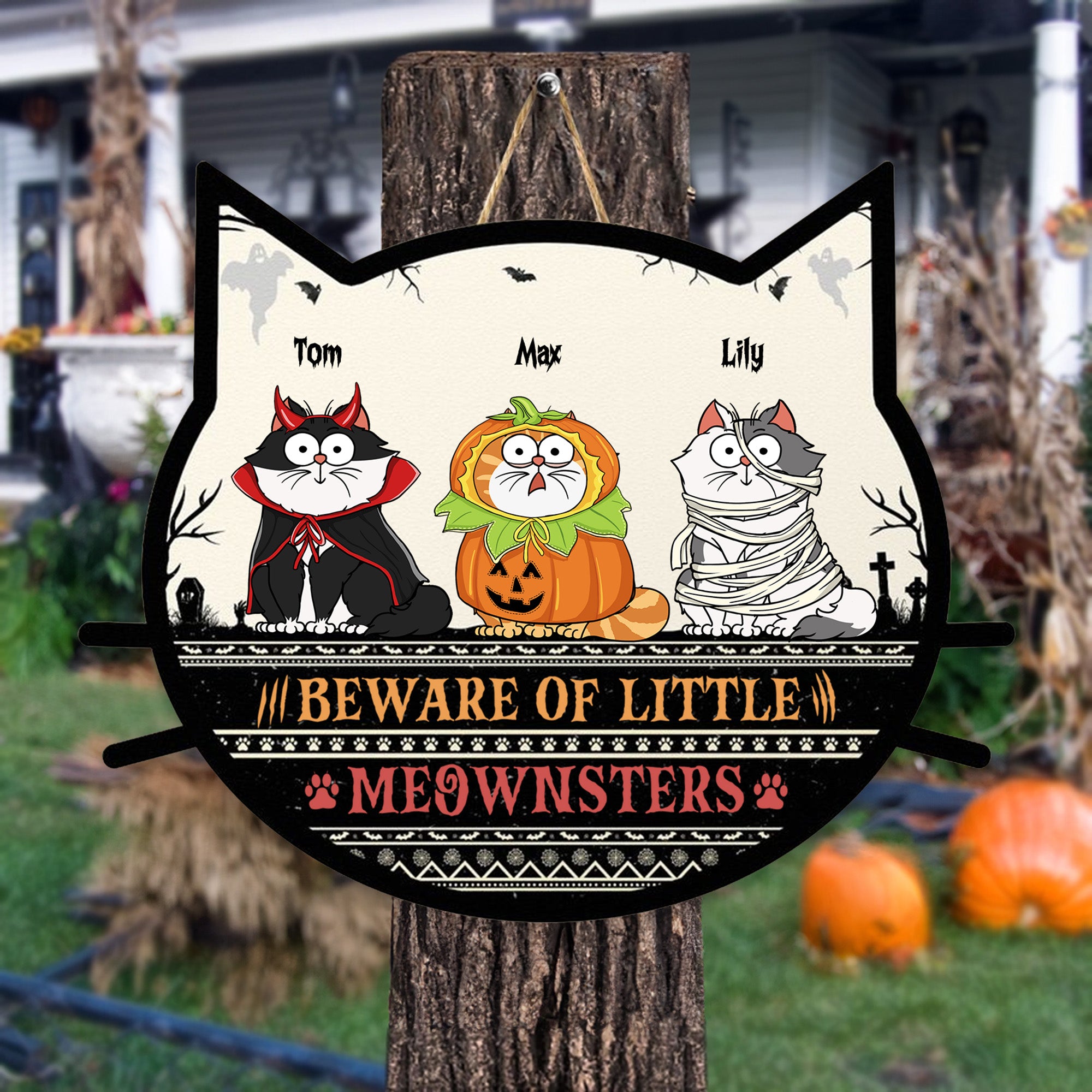 Beware Of Little Meownsters - Personalized Custom Shaped Wood Sign - CLP01 NH96