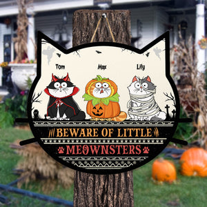 Beware Of Little Meownsters - Personalized Custom Shaped Wood Sign - CLP01 NH96