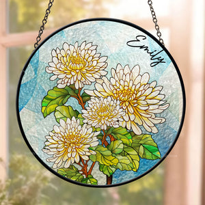 Custom Birth Month Flower - Gift For Family Members, Mom, Sister, Bestie - Personalized Stained Glass Window Hanging Suncatcher NA94