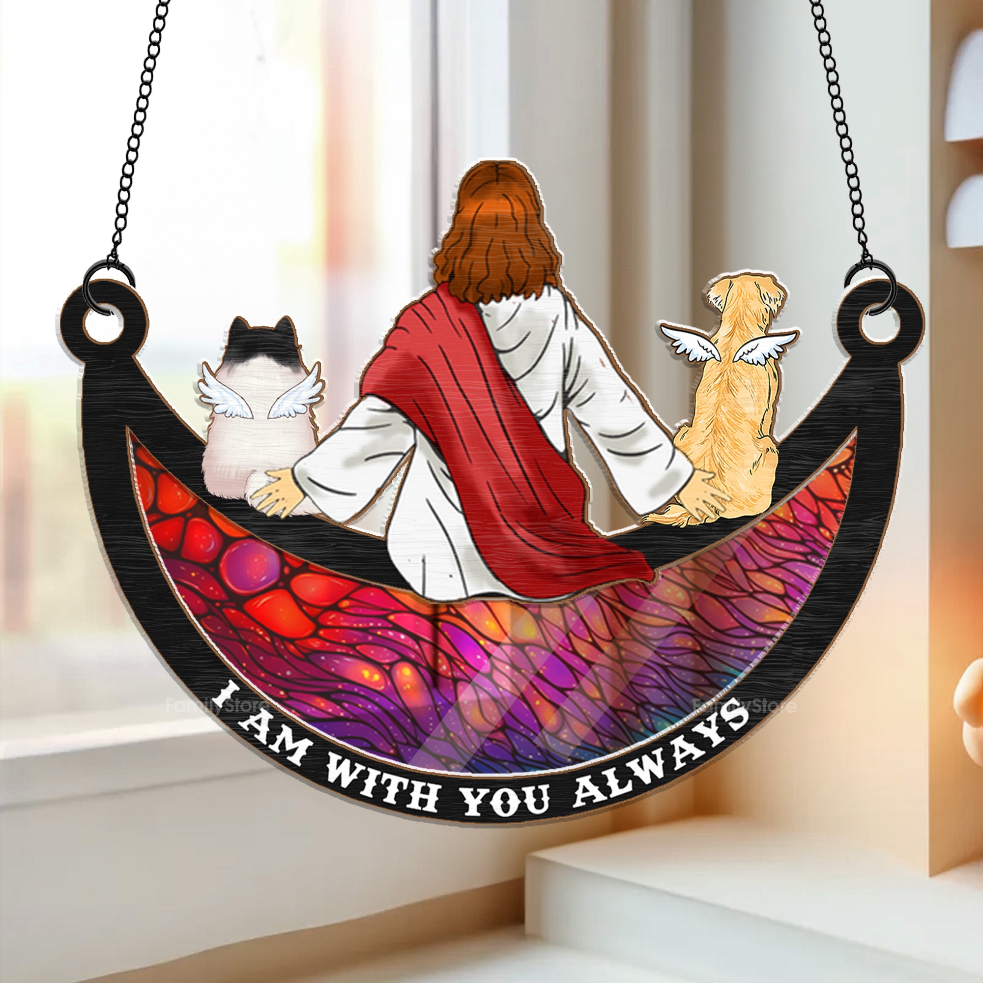 Dog Memorial With Jesus - Personalized Window Hanging Suncatcher Ornament - CLP06 PT