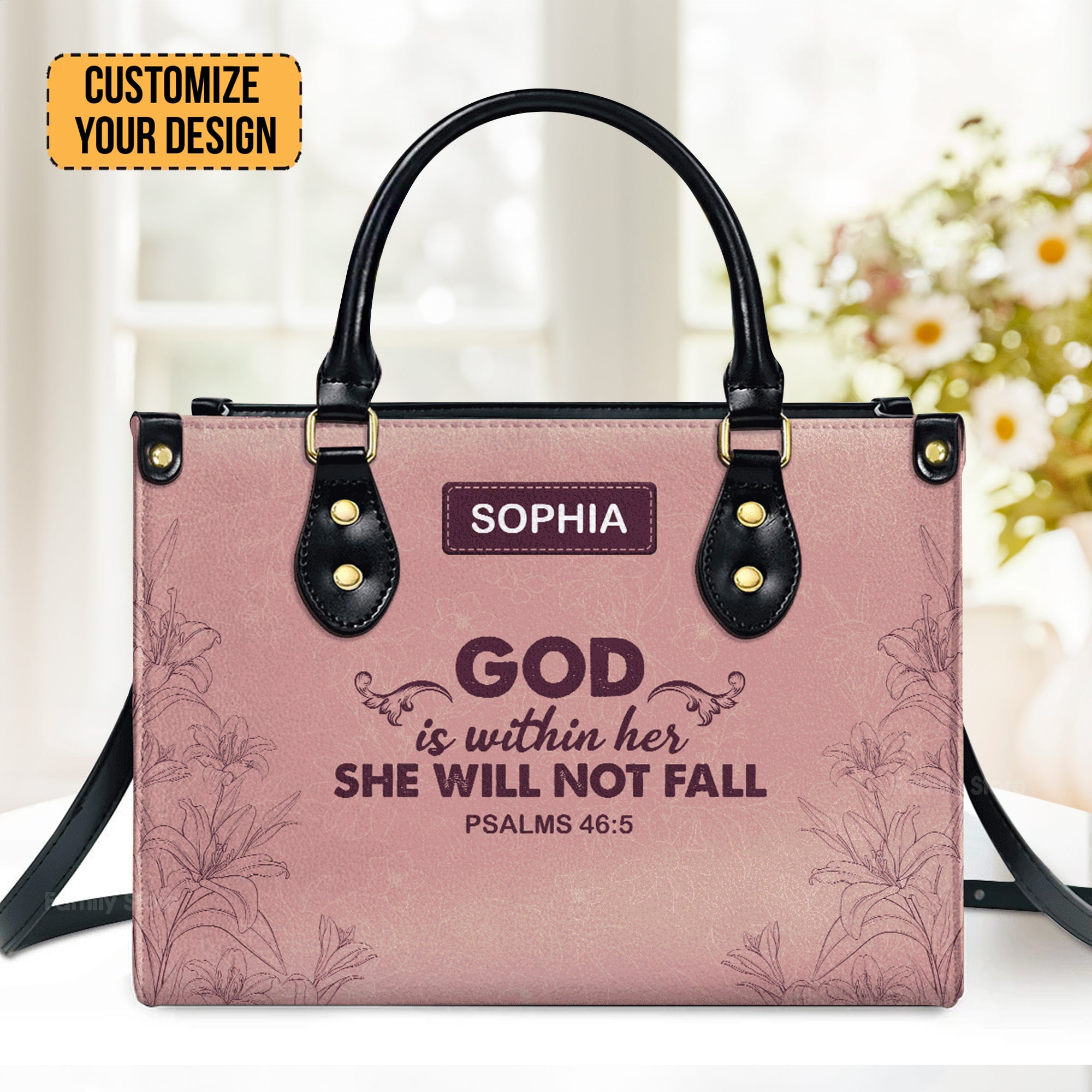 Faith Flower Trust In The Lord - Thoughtful Gift For Christians - Personalized Leather Handbag With Handle - AT4080740