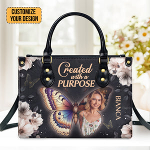 Created With A Purpose - Scripture Gifts For Women Of God - Personalized Leather Handbag With Handle - AT4080735