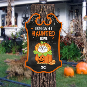 Home Sweet Haunted Home - Halloween Gift For Cat Lover - Personalized Custom Shaped Wood Sign - CLP01 NH96