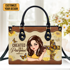 Created For A Purpose - Thoughtful Gift For Christians - Personalized Leather Handbag With Handle - AT4080733