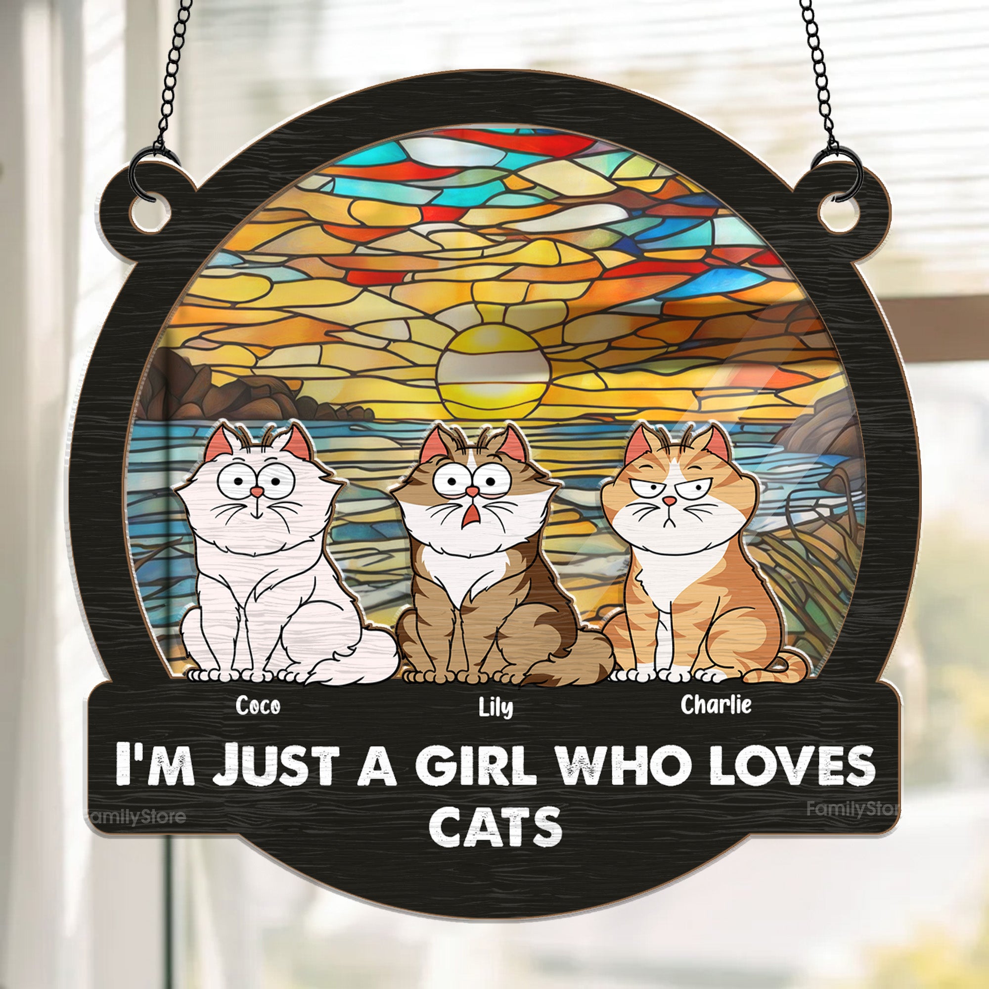 I'm Just A Girl Who Loves Cats - Gift For Cat Lovers - Personalized Window Hanging Suncatcher Ornament - CLP02 NA94