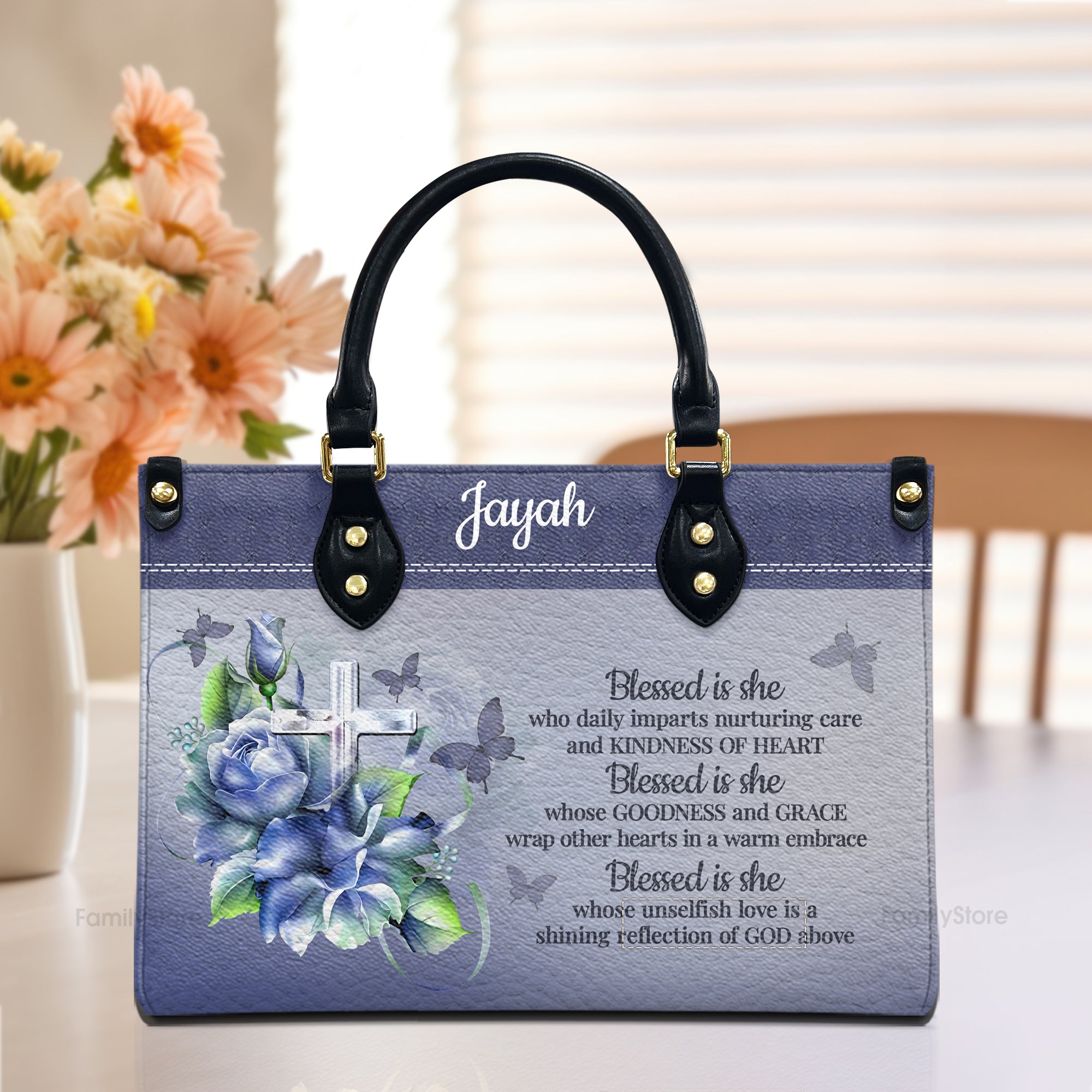 Blessed Is She Who Daily Imparts Nurturing Care And Kindness Of Heart - Personalized Leather Handbag - AT4080729