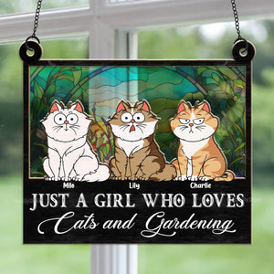 Girl Who Loves Cat And Gardening - Gift For Cat Lovers - Personalized Window Hanging Suncatcher Ornament - CLP02 NA94