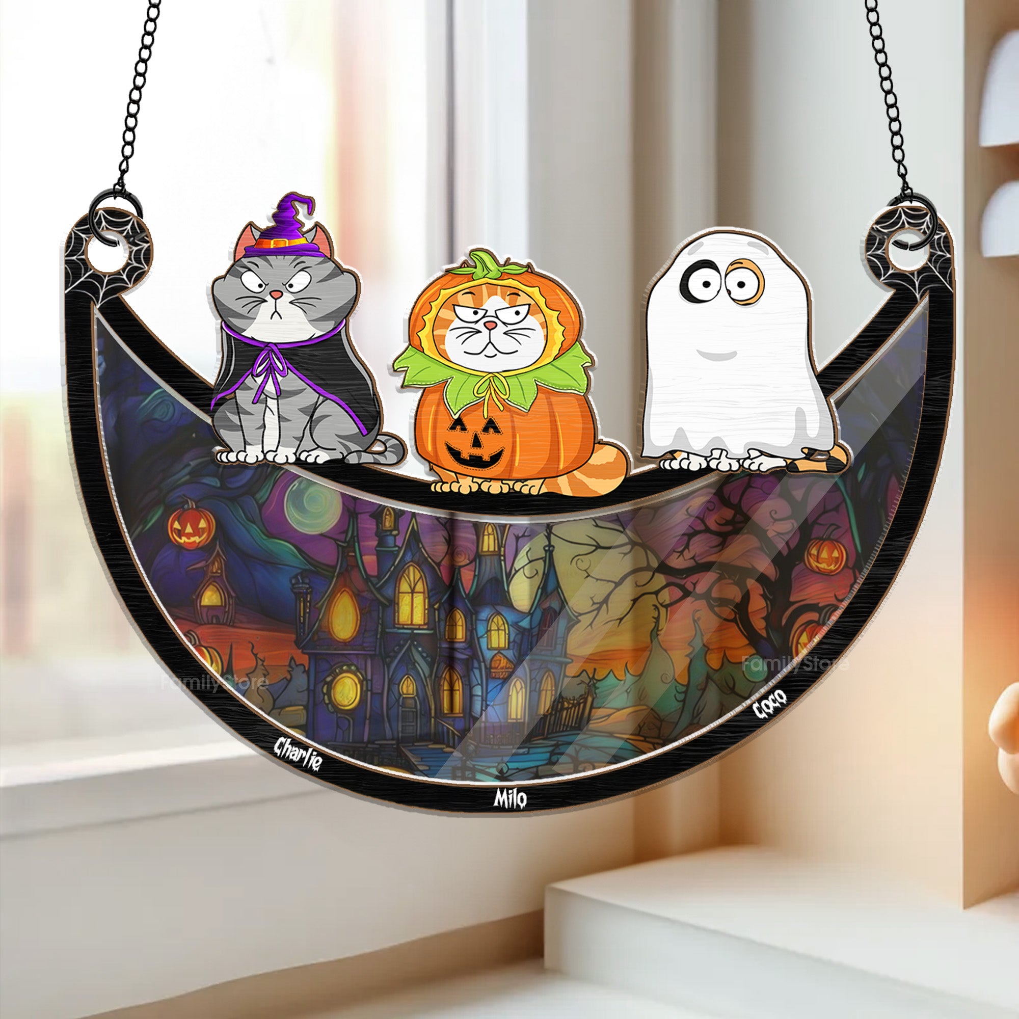 Happy Halloween From My Little Cat - Gift For Cat Lovers - Personalized Window Hanging Suncatcher Ornament - CLP01 NA94