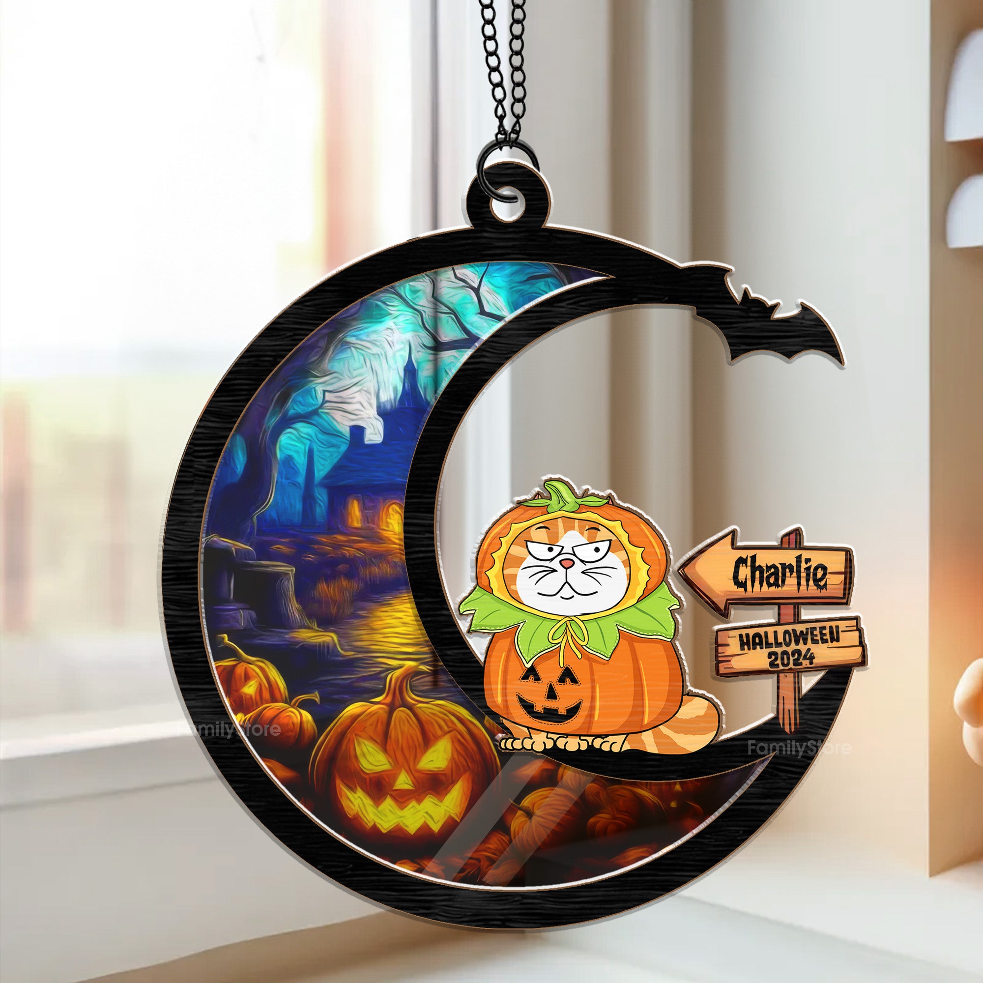 Meow That Is Boo In Cat Language Happy Halloween - Gift For Cat Lovers - Personalized Window Hanging Suncatcher Ornament - CLP01 NA94