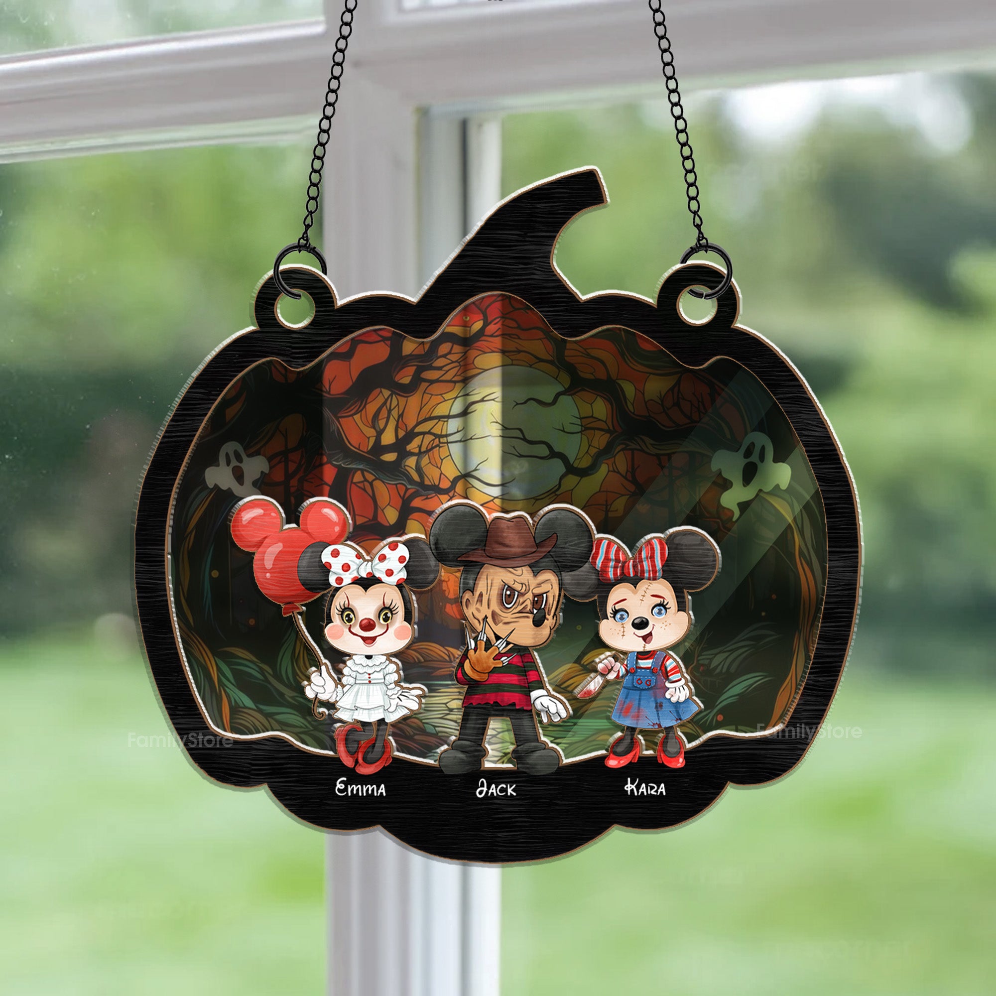 Happy Halloween Little Monsters Pumpkin Version - Gift For Family - Personalized Window Hanging Suncatcher Ornament - CL15 NA94