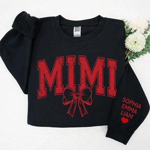 Retro Mimi Red Bow - Personalized Sweatshirt With Design On Sleeve -  Meaningful Gifts For Grandma, Mom, Wife | Custom Sleeve NH96