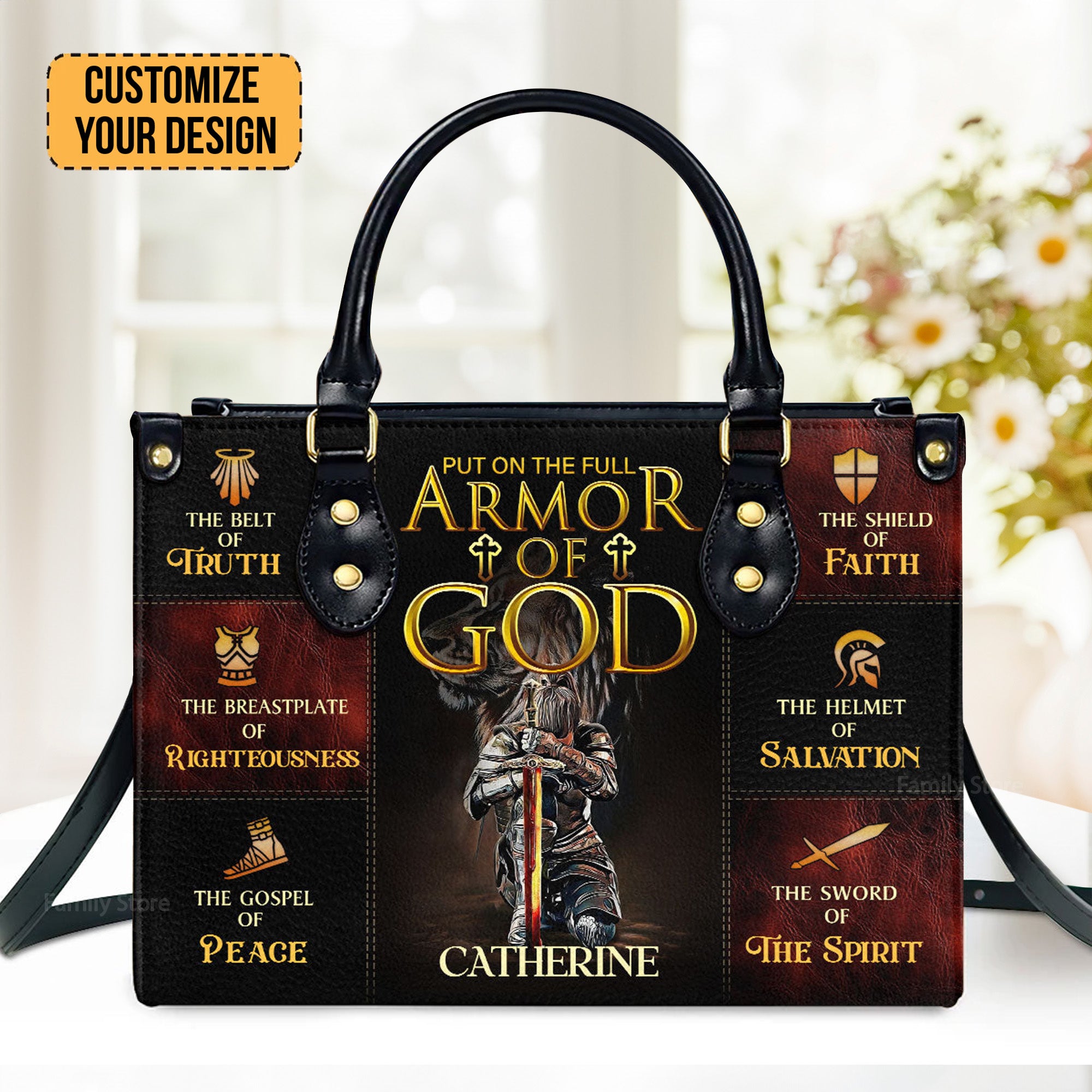 FamilyStore Armor Of God - Thoughtful Gift For Christians - Personalized Leather Handbag With Handle - AT4080602