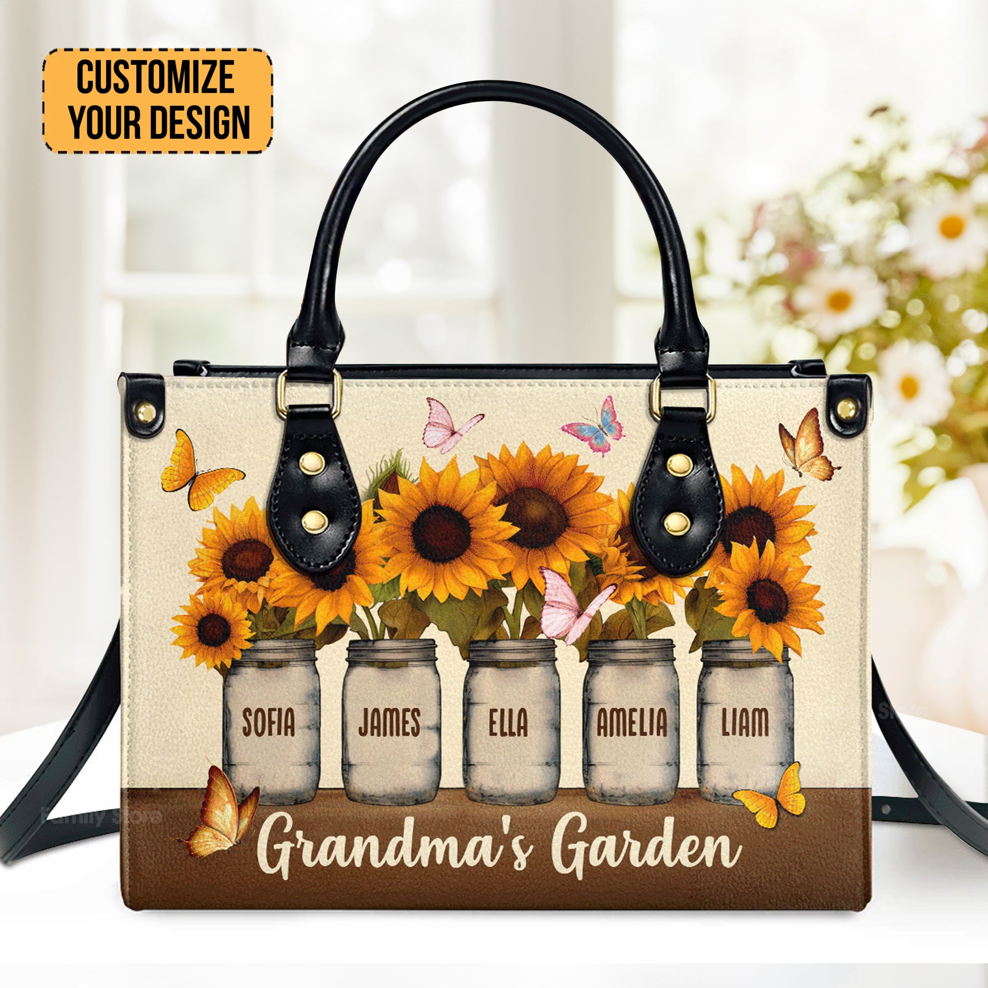 Grandma's Garden - Thoughtful Gift For Grandma - Personalized Leather Handbag With Handle - AT4080809