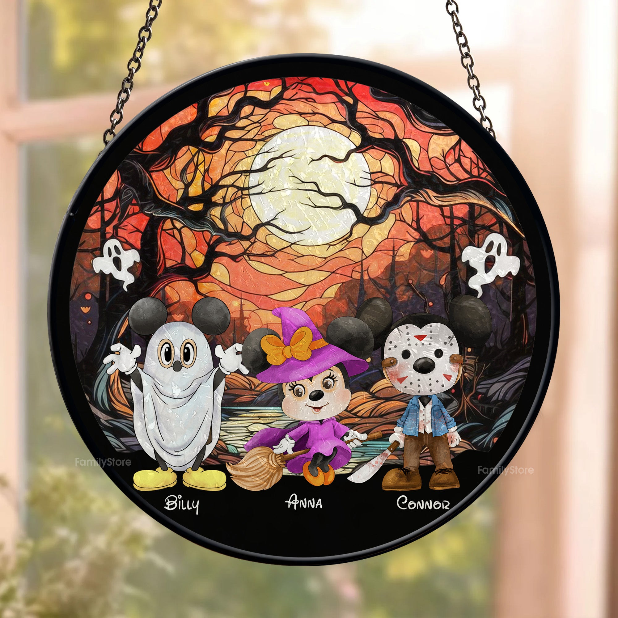 Happy Halloween Little Monsters - Gift For Family -Personalized Stained Glass Window Hanging Suncatcher - CL15 NA94