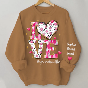 Love Grandma Life Sweet Heart - Personalized Sweatshirt With Design On Sleeve - Gift For Grandma, Mom, Wife | Custom Sleeve NH96