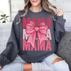 Bundle Valentine Mama Coquette Bow - Personalized Sweatshirt With Design On Sleeve - Gift For Grandma, Mom, Wife | Custom Sleeve NH96