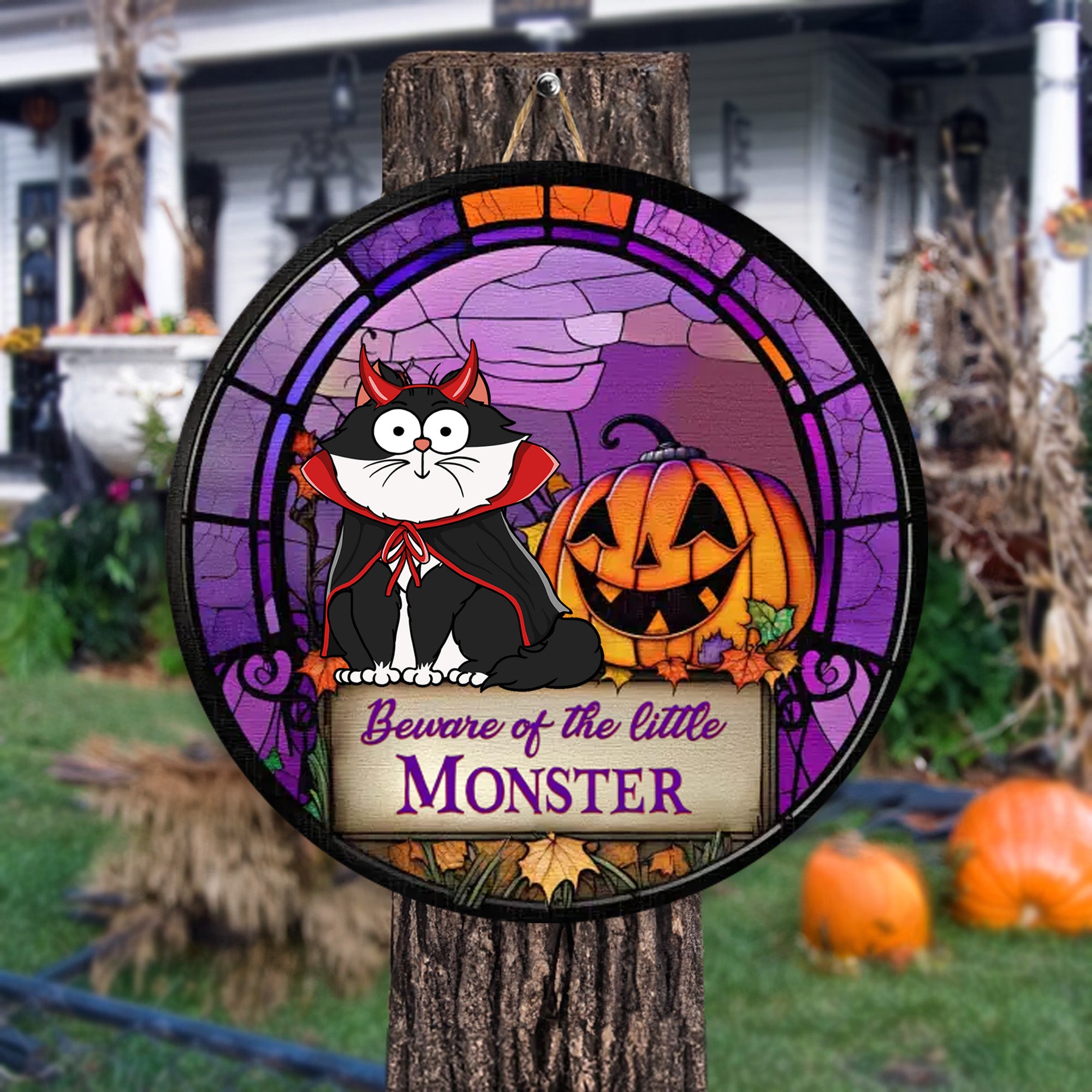 Beware Of The Little Monster - Halloween Gift For Cat Lover - Personalized Custom Wood Sign - CLP01 NH96