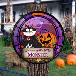 Beware Of The Little Monster - Halloween Gift For Cat Lover - Personalized Custom Wood Sign - CLP01 NH96