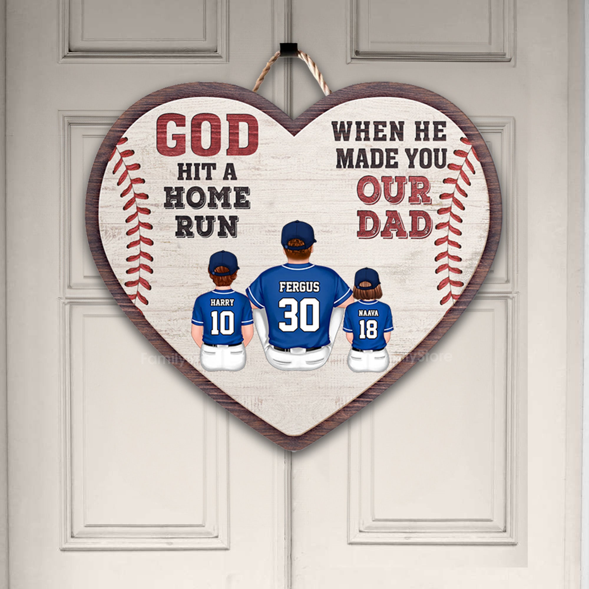 God Hit A Homerun When He Made You Our Dad - Gift For Dad, Baseball Fans - Personalized Custom Shaped Wood Sign - SPCL01 NA94