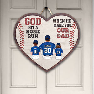 God Hit A Homerun When He Made You Our Dad - Gift For Dad, Baseball Fans - Personalized Custom Shaped Wood Sign - SPCL01 NA94