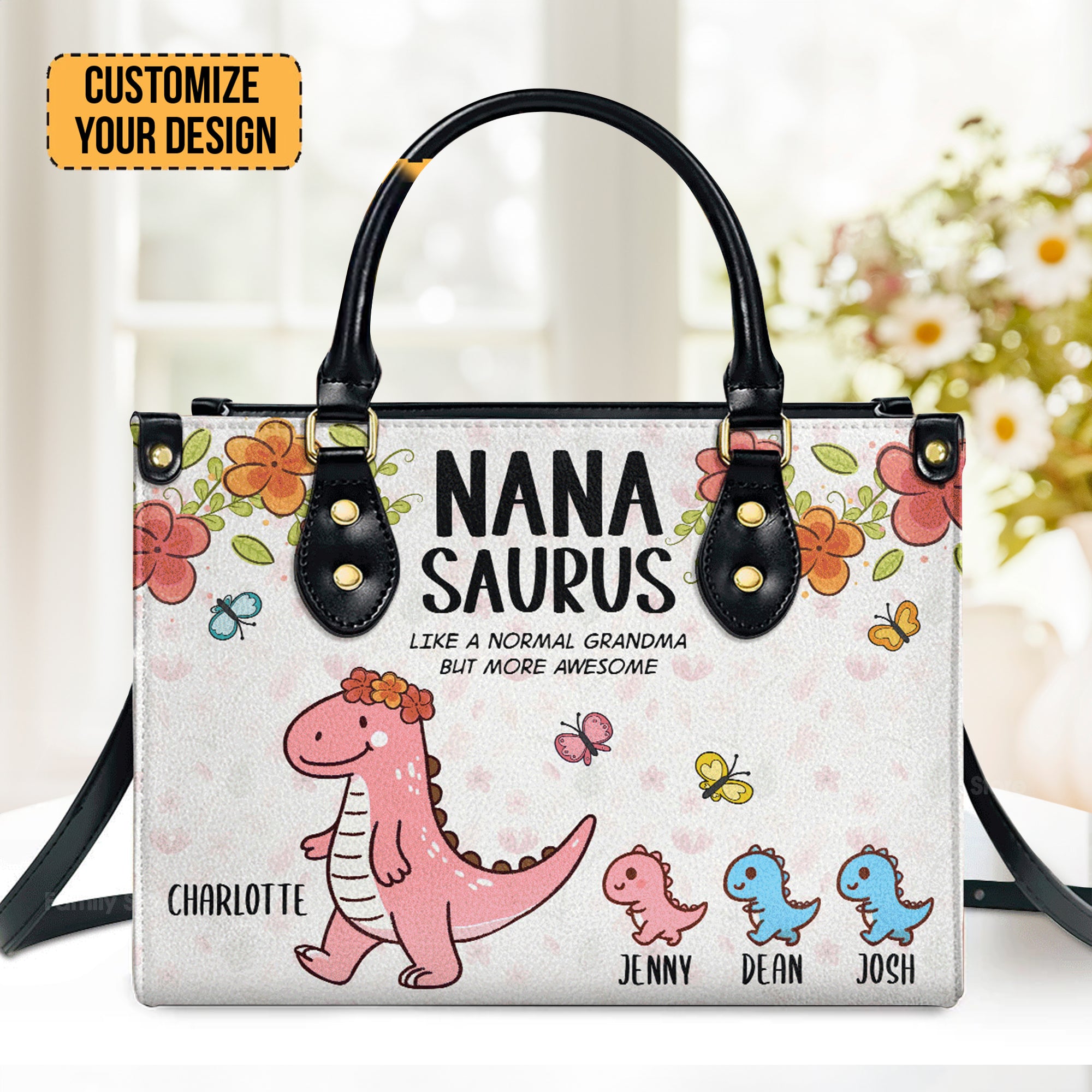 Nanasaurus More Awsome Grandma - Unique Personalized Leather Handbag - AT4081349