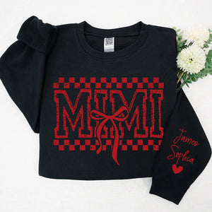 Mimi Red Bow And Kids - Personalized Sweatshirt With Design On Sleeve -  Meaningful Gifts For Grandma, Mom, Wife | Custom Sleeve NH96