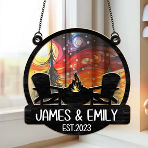 Camping Couple Chair - Gift For Couples - Personalized Window Hanging Suncatcher Ornament - CLP05 NA94