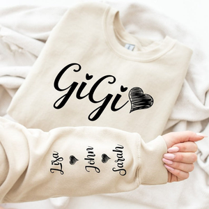 Gigi With Kids Heart - Personalized Sweatshirt With Design On Sleeve - Gift For Grandma, Mom, Wife - NH96