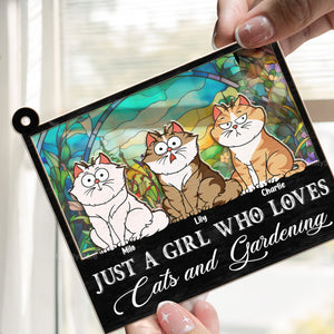 Girl Who Loves Cat And Gardening - Gift For Cat Lovers - Personalized Window Hanging Suncatcher Ornament - CLP02 NA94