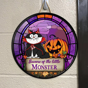 Beware Of The Little Monster - Halloween Gift For Cat Lover - Personalized Custom Wood Sign - CLP01 NH96