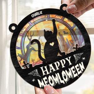 Meowloween Cat Happy Halloween - Gift For Cat Lovers - Personalized Window Hanging Suncatcher Ornament - CLP05 NA94