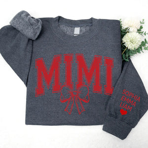 Retro Mimi Red Bow - Personalized Sweatshirt With Design On Sleeve -  Meaningful Gifts For Grandma, Mom, Wife | Custom Sleeve NH96