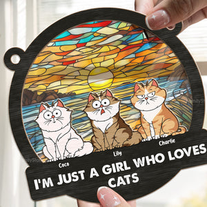 I'm Just A Girl Who Loves Cats - Gift For Cat Lovers - Personalized Window Hanging Suncatcher Ornament - CLP02 NA94