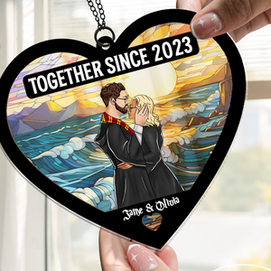 Wizard Couple Heart Together Since - Personalized Window Hanging Suncatcher Ornament - CL20 PT