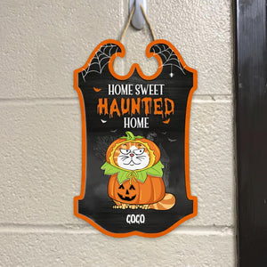 Home Sweet Haunted Home - Halloween Gift For Cat Lover - Personalized Custom Shaped Wood Sign - CLP01 NH96