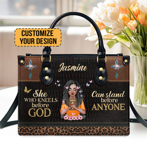 She Who Kneels Before God Can Stand Before Anyone - Personalized Leather Bag - CLGOD01 PT