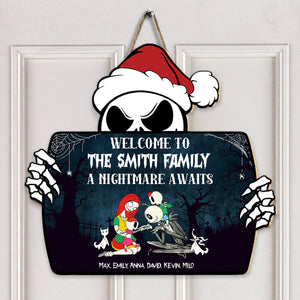 Welcome To Our Family A Nightmare Await - Personalized Shaped Wood Sign - CL14 NA94