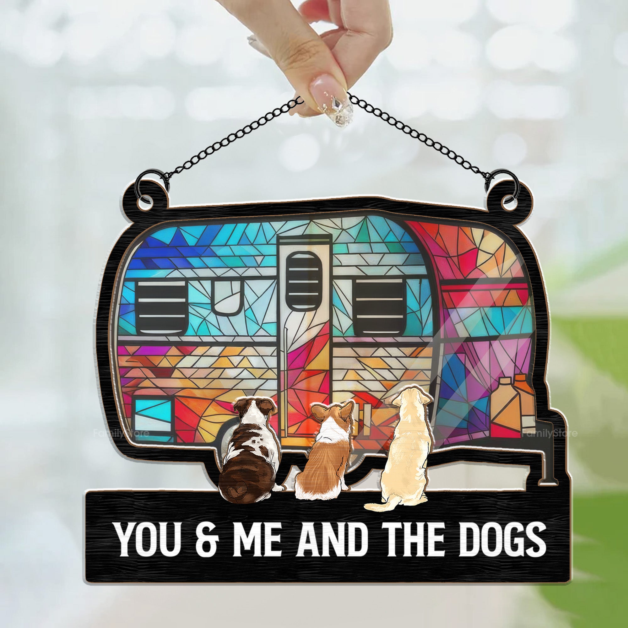 Camping Home Is Where We Park It, You And Me And The Dogs - Gift For Dog Lovers - Personalized Window Hanging Suncatcher Ornament - CLP06 NA94