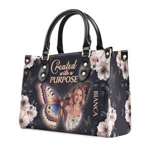 Created With A Purpose - Scripture Gifts For Women Of God - Personalized Leather Handbag With Handle - AT4080735