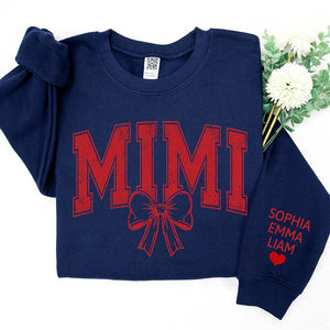 Retro Mimi Red Bow - Personalized Sweatshirt With Design On Sleeve -  Meaningful Gifts For Grandma, Mom, Wife | Custom Sleeve NH96