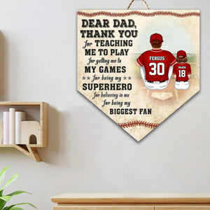 Dear Thank You For Teaching Me To Play, For Believing In Me - Gift For Dad, Baseball Lovers - Personalized Custom Shaped Wood Sign - SPCL01 NA94