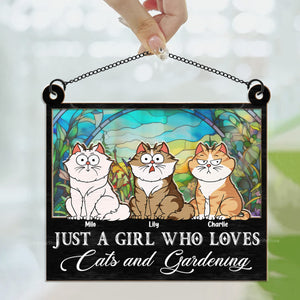 Girl Who Loves Cat And Gardening - Gift For Cat Lovers - Personalized Window Hanging Suncatcher Ornament - CLP02 NA94